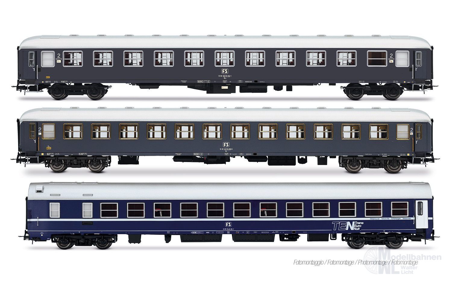 Rivarossi 4411 - Personenwagen Set FS Ep.IV Rom-Wien 3.tlg. Set 2 H0/GL