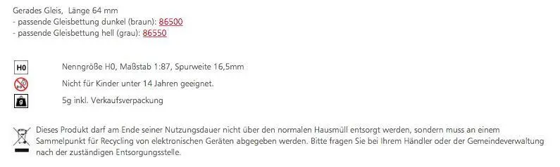 Tillig 85130 - Gerades Gleis Länge 64 mm H0/GL