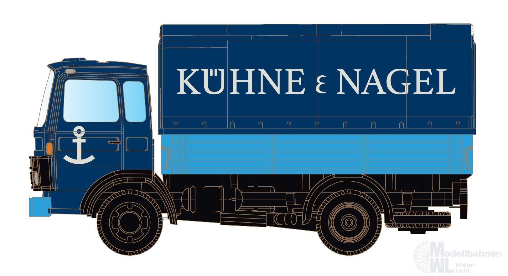 Lemke Minis 4836 - DAF 900 mit Pritsche/Plane Kühne+Nagel N 1:160
