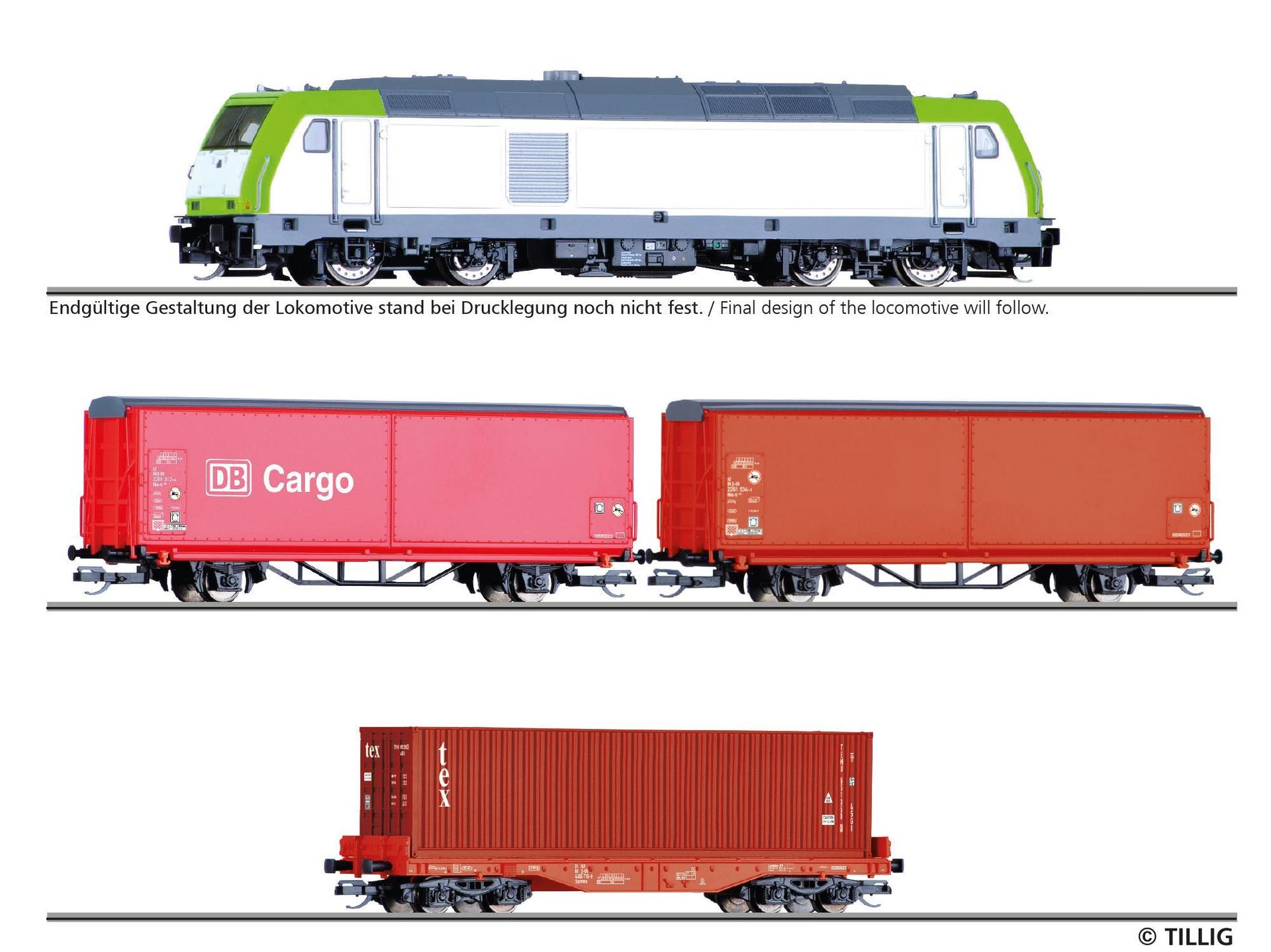 Tillig 01448 - Startset Güterzug Diesellok TRAXX Ep. VI und 3 Güterwagen TT 1:120