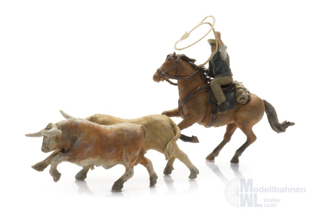 ARTITEC b.v. 5870170 - Cowboy fängt Longhorns mit dem Lasso H0 1:87