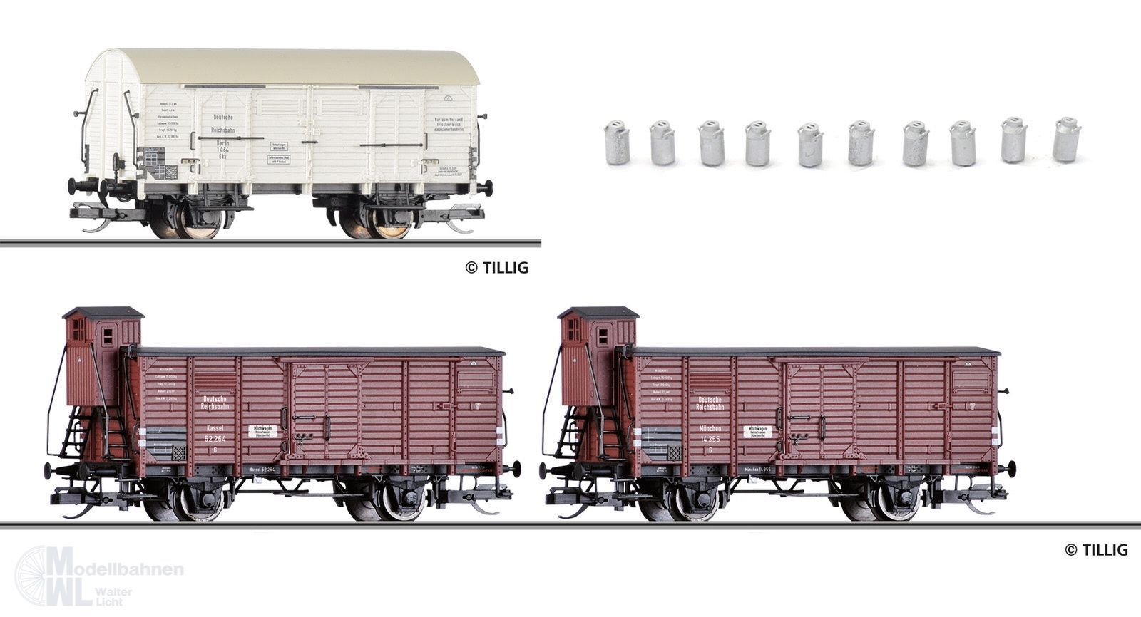 Tillig 502899 - Milchtransportwagen Set DRG Ep.II 3.tlg. TT 1:120