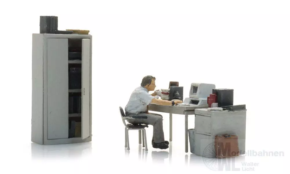 ARTITEC b.v. 387.682 - Büroeinrichtung mit Figur Fertigmodell H0 1:87