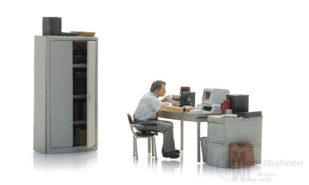 ARTITEC b.v. 387.682 - Büroeinrichtung mit Figur Fertigmodell H0 1:87