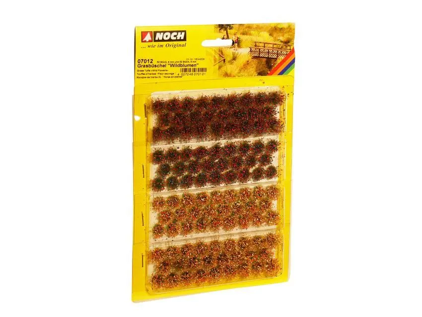 Noch 07012 - Grasbüschel Wildblumen mehrfarbig beflockt 52 St.6 mm + 52 St.9 mm G/0/H0/TT/N/Z