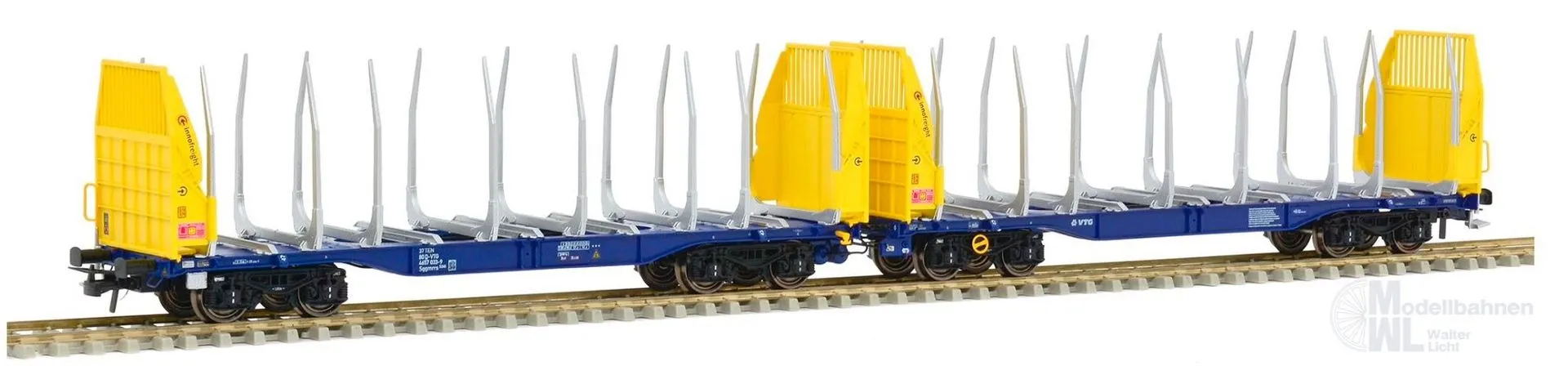 Sudexpress S657033 - Rungenwagen Einheit Innofreight VTG Ep.VI Smart GigaWood gelb/blau H0/GL