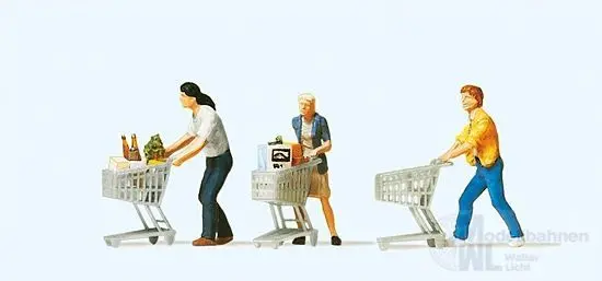 Preiser 10488 - Kunden mit Einkaufswagen H0 1:87