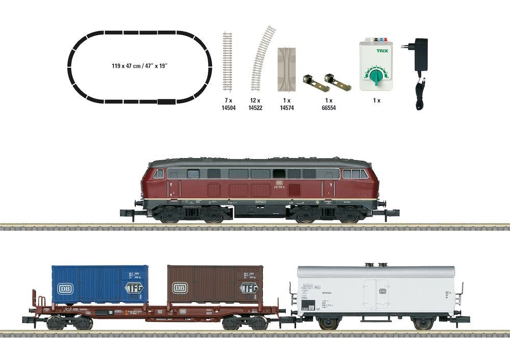Trix 11146 - Startpackung Diesellok BR 216 DB Ep.IV und Güterzug N 1:160