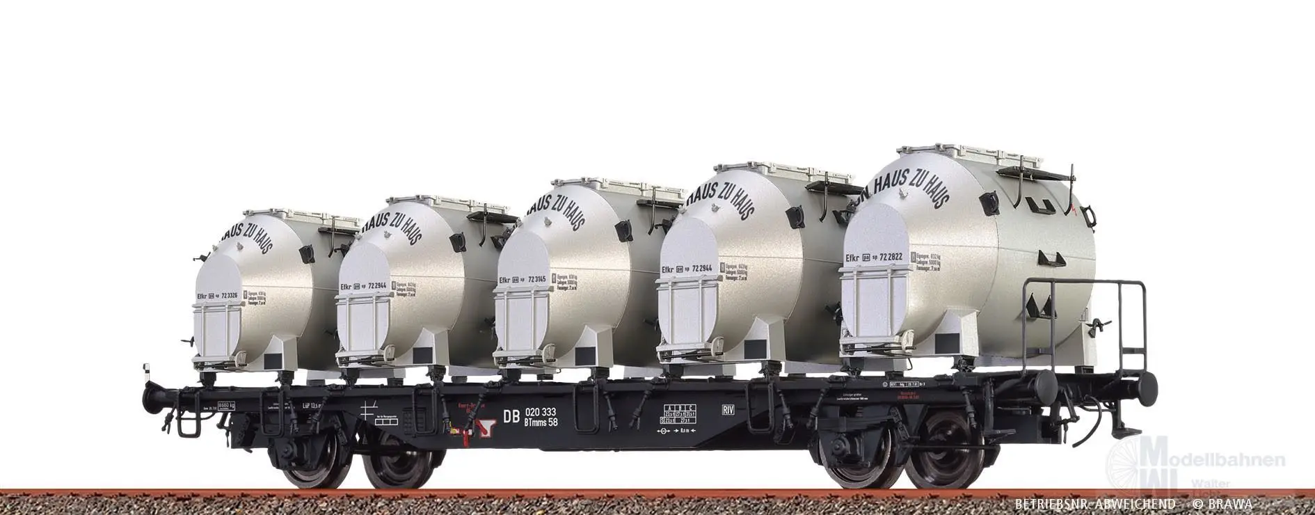 Brawa 49139 - Behältertragwagen DB Ep.III BTmms58 DB, mit Efkr 401 Von Haus zu Haus H0/
