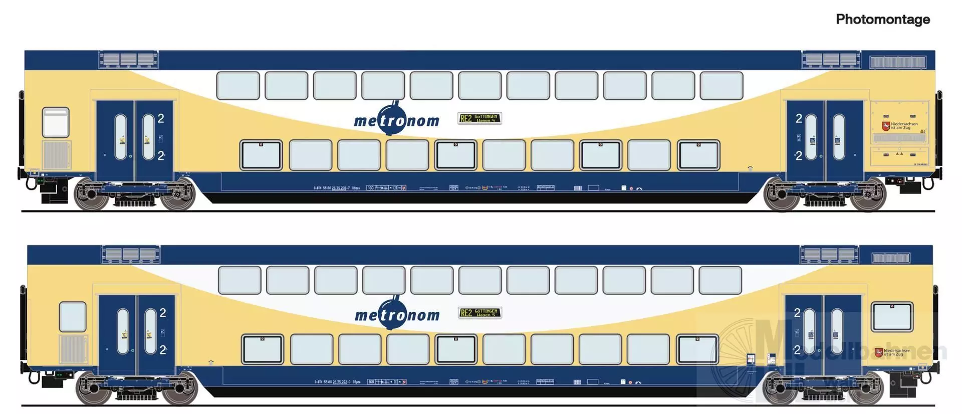 Roco 6220106 - Doppelstockwagen Set Metronom Ep.VI 2.tlg. H0/WS