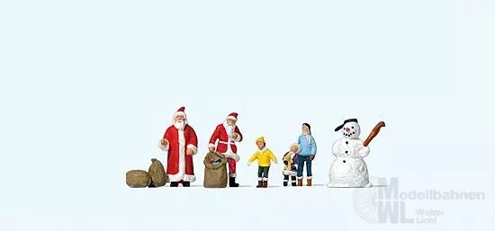 Preiser 79226 - Weihnachtsmänner, Kinder, Schneemann N 1:160
