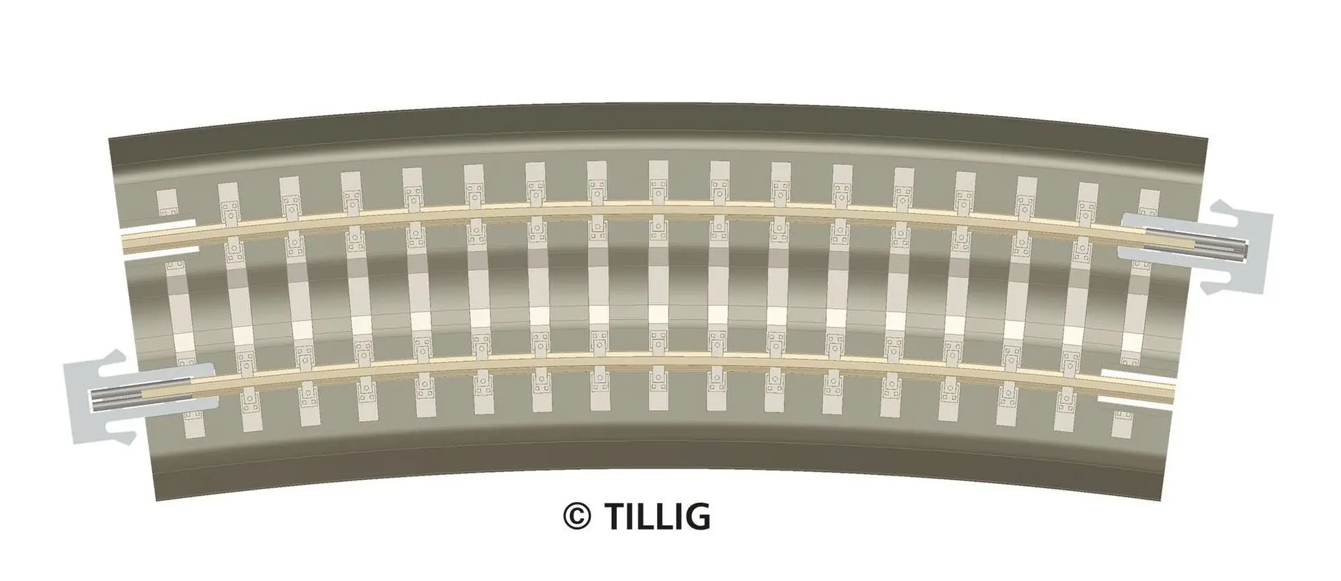 Tillig 83772 - Bettungsgleis Gleis gebogen R 396 mm Übergang grau TT 1:120