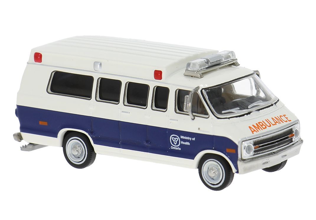 Brekina 18307 - Dodge B200 Ambulance blau/weiß aus Ontario (CAN) H0 1:87