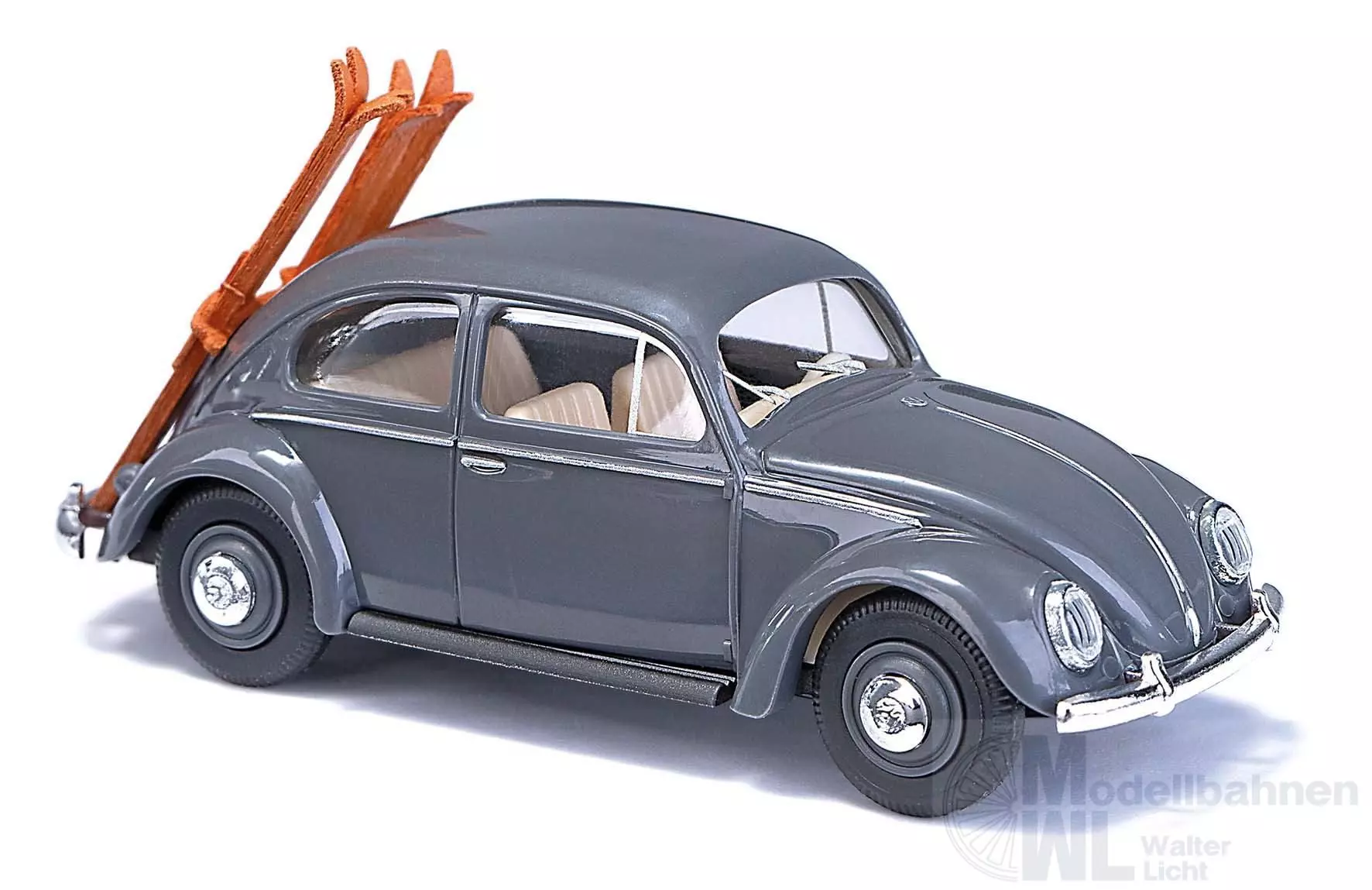 Busch 52965 - VW Käfer Ovalfenster grau mit Skiträger H0 1:87